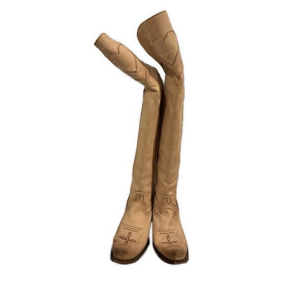 Junk Gypsy Genuine Leather Solid Beige Lace Up Over Knee Western Boots 8.5 - Picture 2 of 8